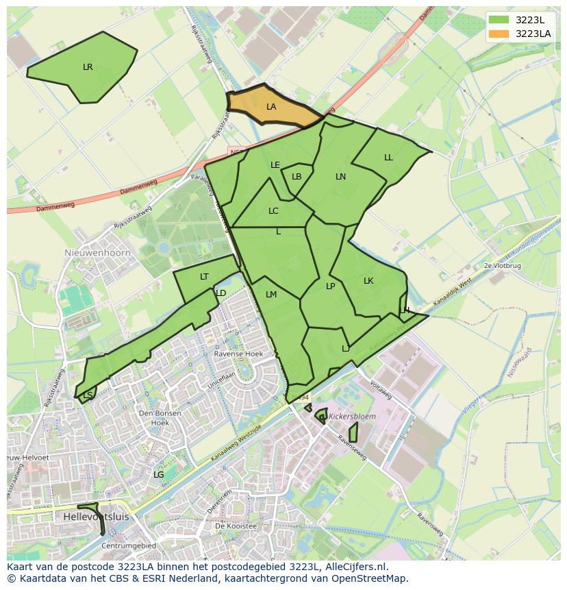 Afbeelding van het postcodegebied 3223 LA op de kaart.