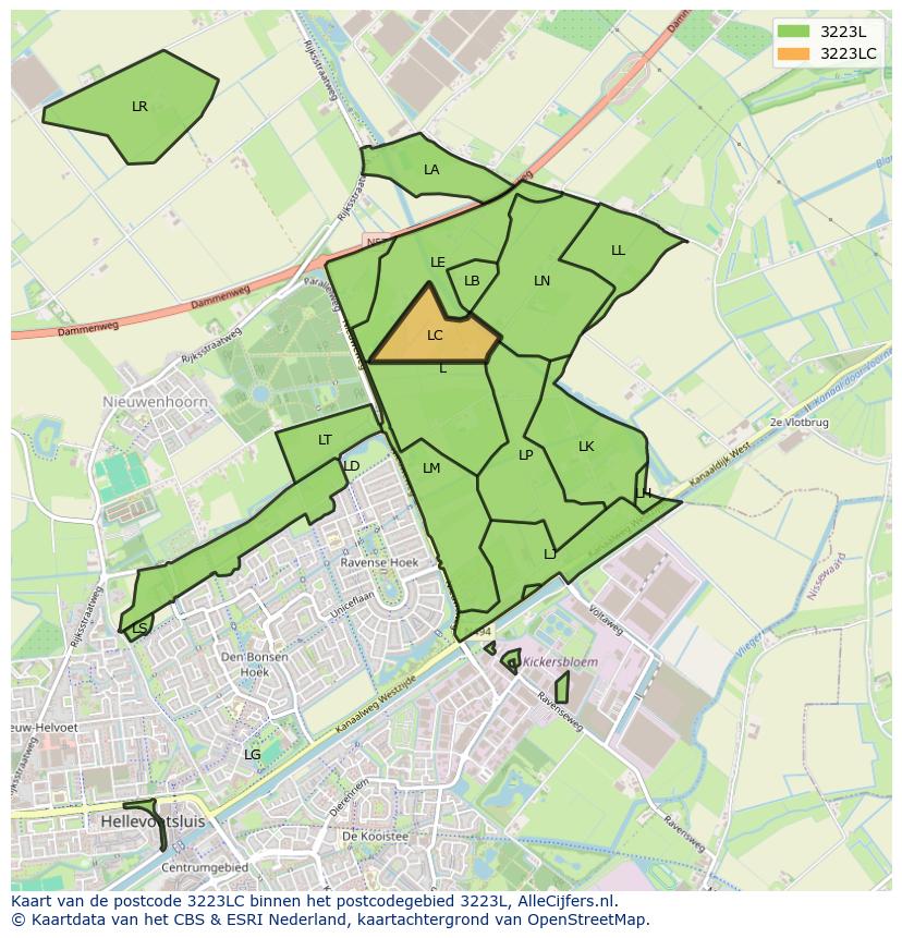 Afbeelding van het postcodegebied 3223 LC op de kaart.