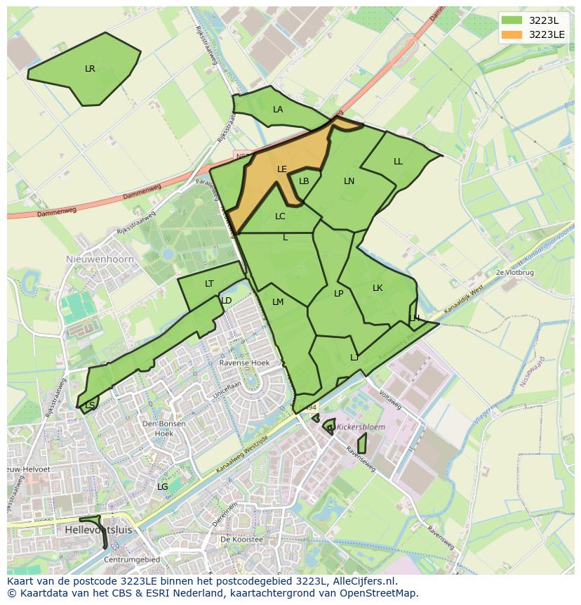 Afbeelding van het postcodegebied 3223 LE op de kaart.
