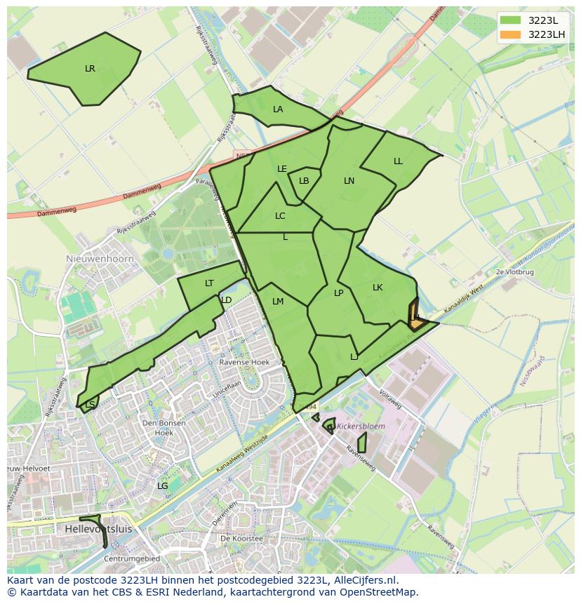 Afbeelding van het postcodegebied 3223 LH op de kaart.