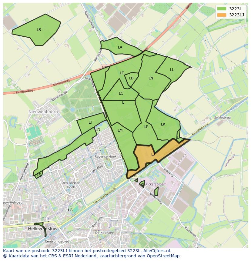 Afbeelding van het postcodegebied 3223 LJ op de kaart.