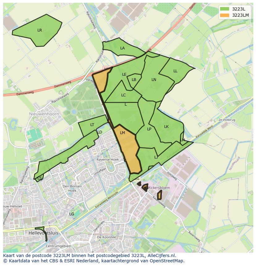 Afbeelding van het postcodegebied 3223 LM op de kaart.
