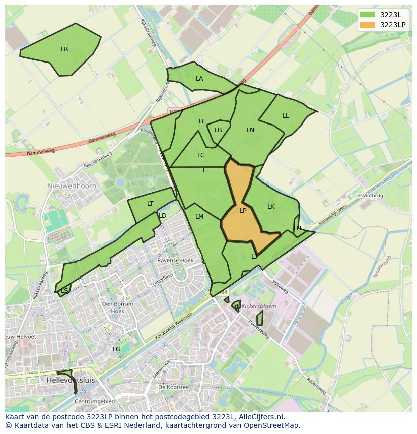 Afbeelding van het postcodegebied 3223 LP op de kaart.