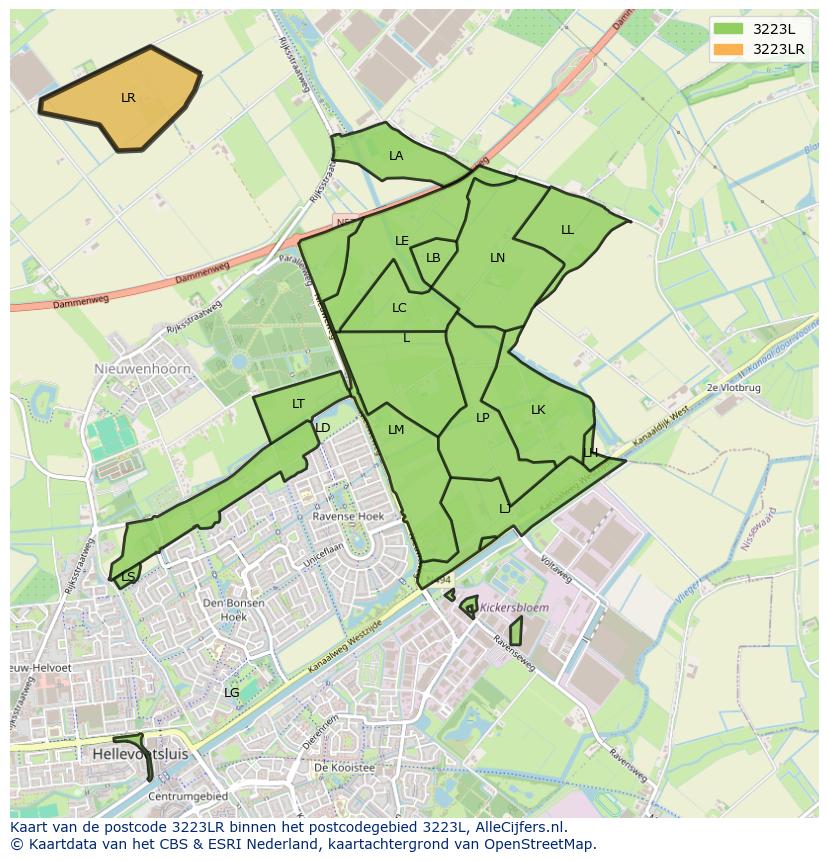 Afbeelding van het postcodegebied 3223 LR op de kaart.
