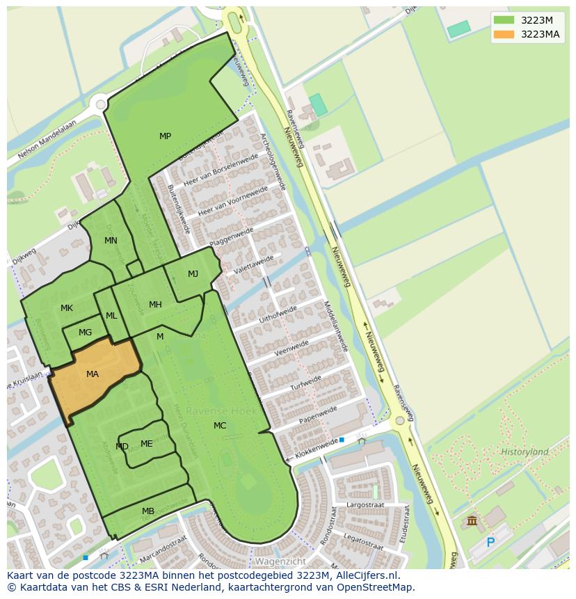 Afbeelding van het postcodegebied 3223 MA op de kaart.