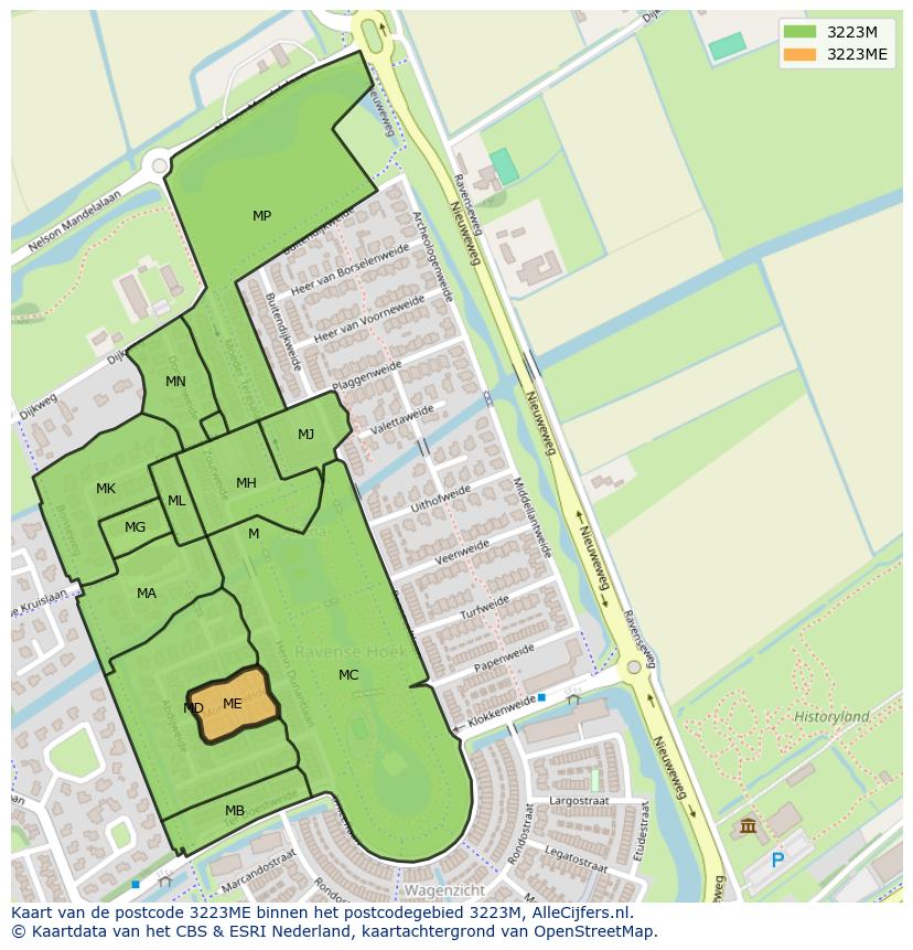 Afbeelding van het postcodegebied 3223 ME op de kaart.