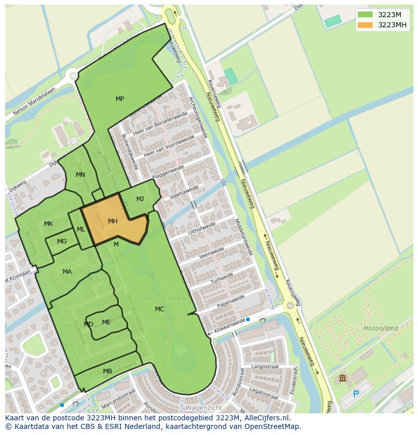 Afbeelding van het postcodegebied 3223 MH op de kaart.