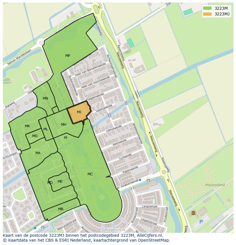 Afbeelding van het postcodegebied 3223 MJ op de kaart.