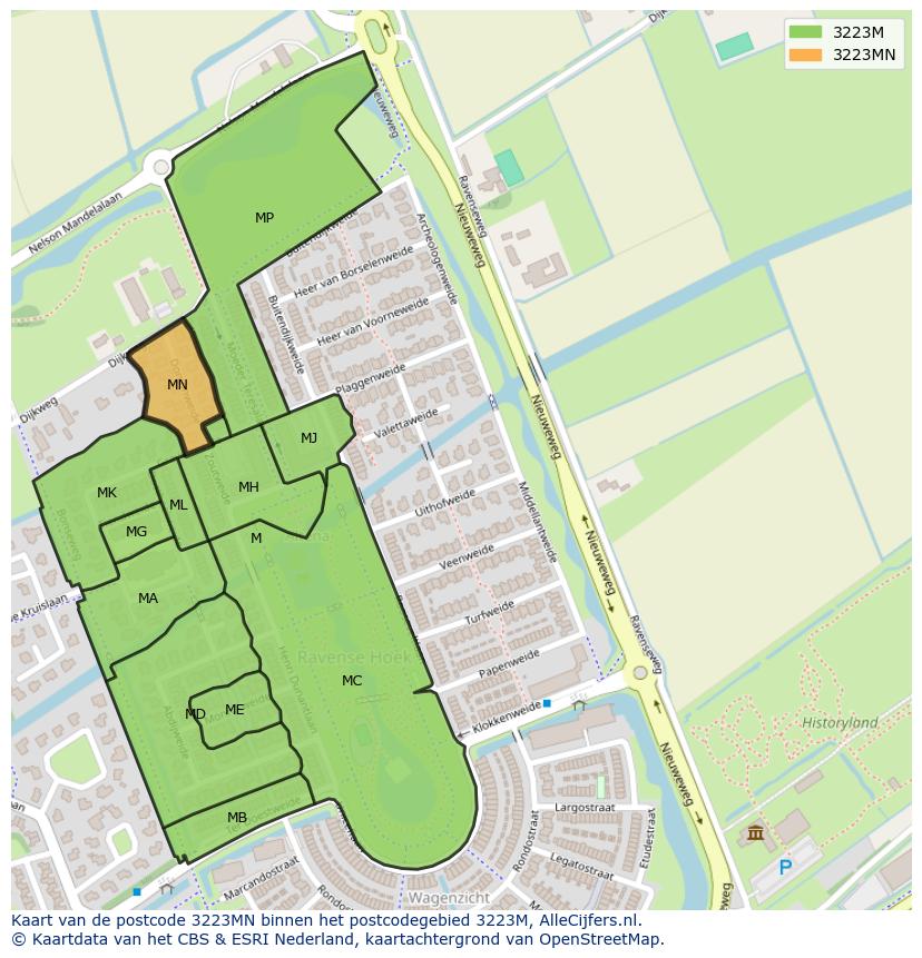 Afbeelding van het postcodegebied 3223 MN op de kaart.