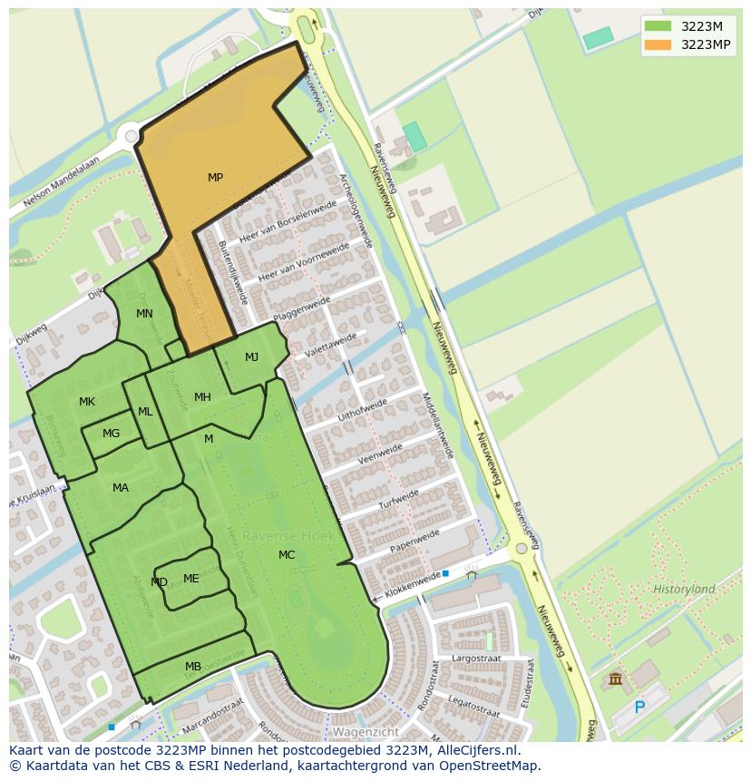 Afbeelding van het postcodegebied 3223 MP op de kaart.