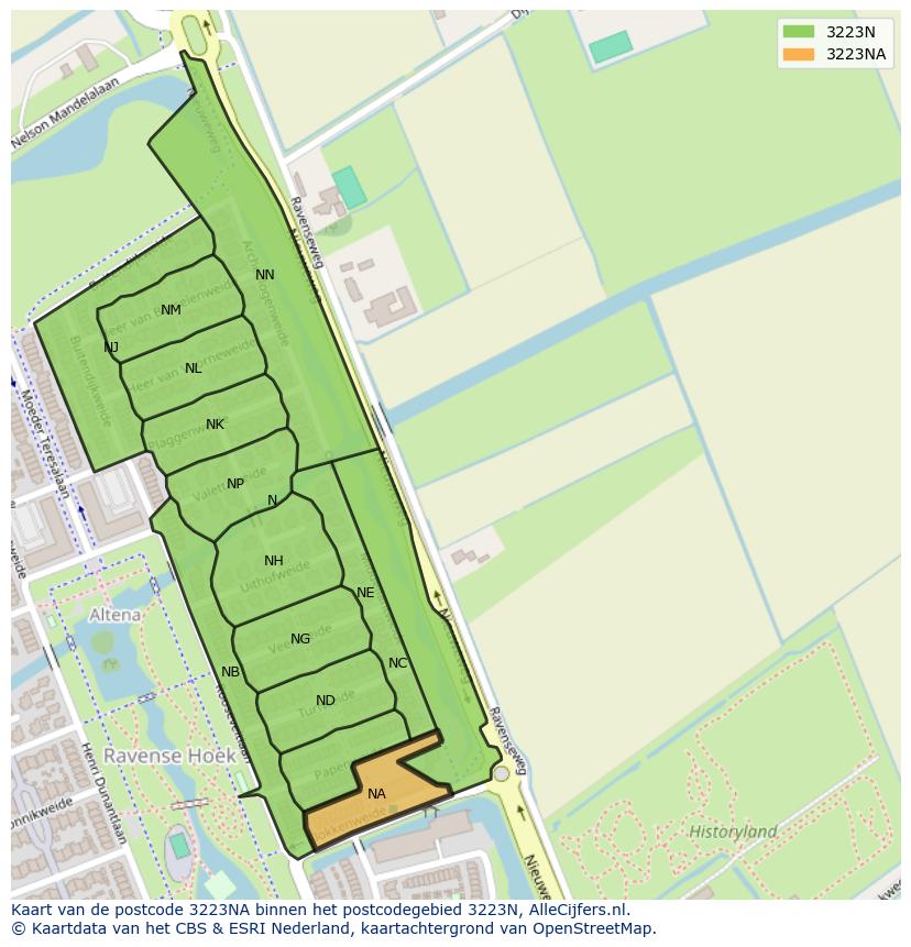 Afbeelding van het postcodegebied 3223 NA op de kaart.