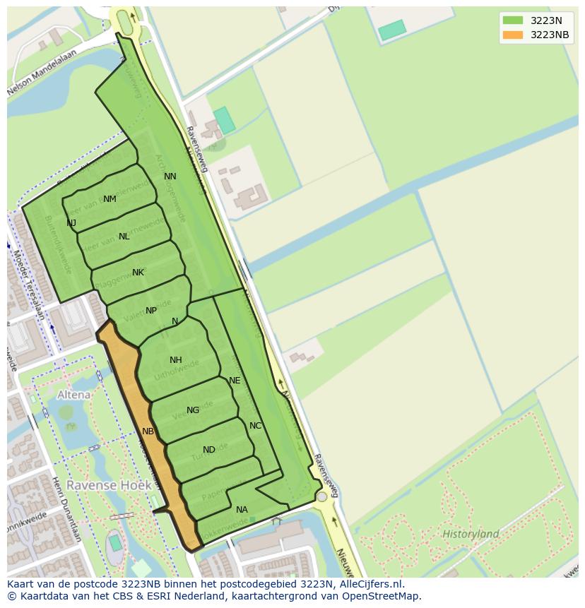 Afbeelding van het postcodegebied 3223 NB op de kaart.