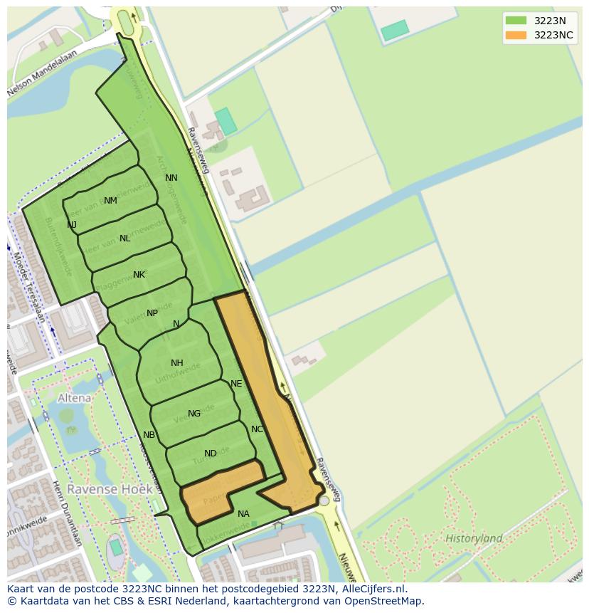 Afbeelding van het postcodegebied 3223 NC op de kaart.