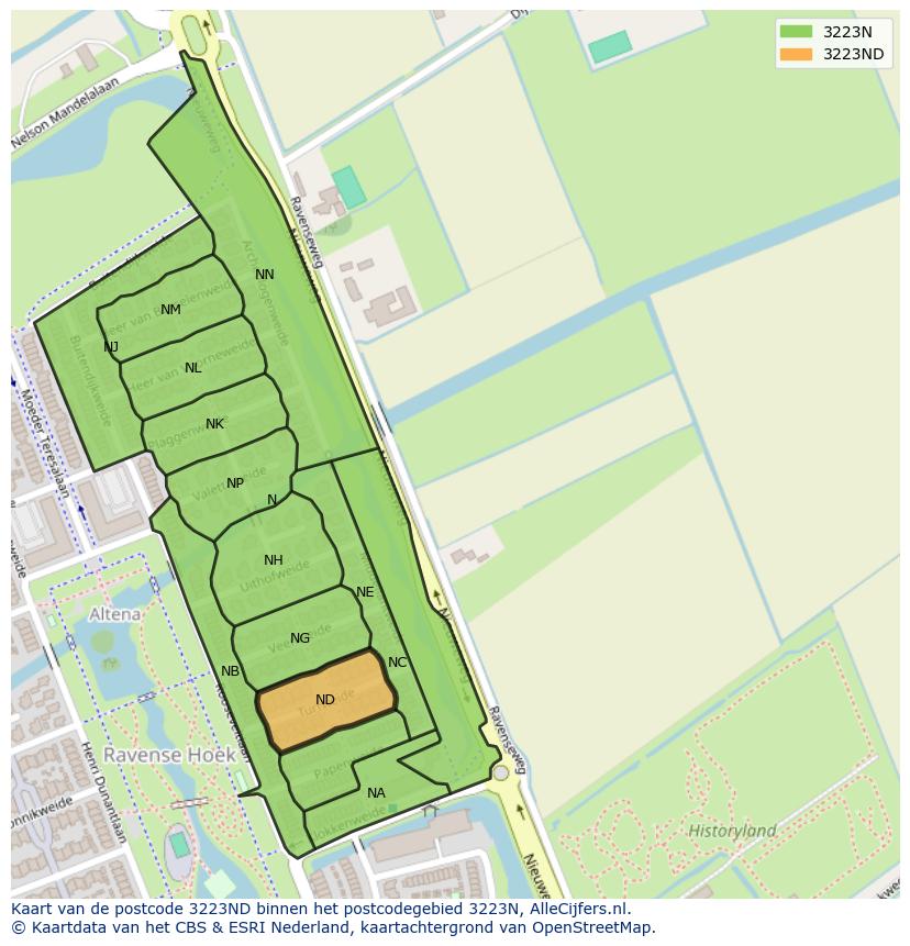 Afbeelding van het postcodegebied 3223 ND op de kaart.