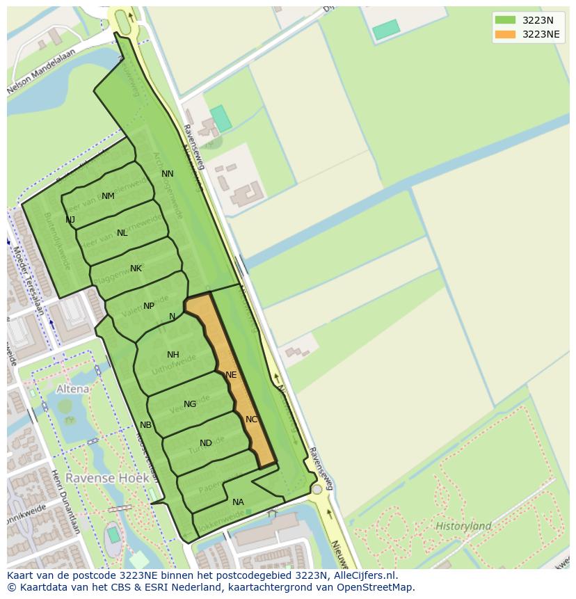 Afbeelding van het postcodegebied 3223 NE op de kaart.