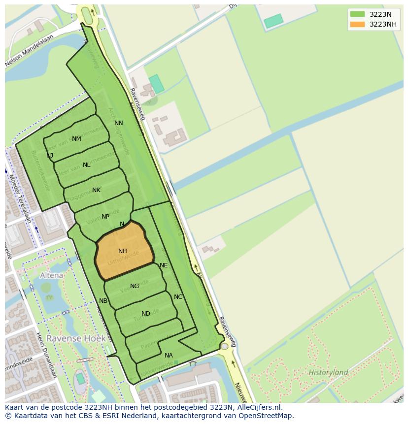 Afbeelding van het postcodegebied 3223 NH op de kaart.