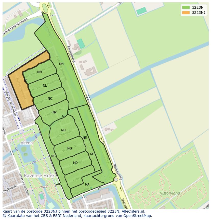 Afbeelding van het postcodegebied 3223 NJ op de kaart.