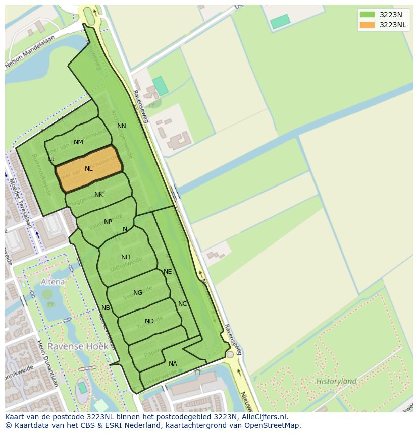 Afbeelding van het postcodegebied 3223 NL op de kaart.