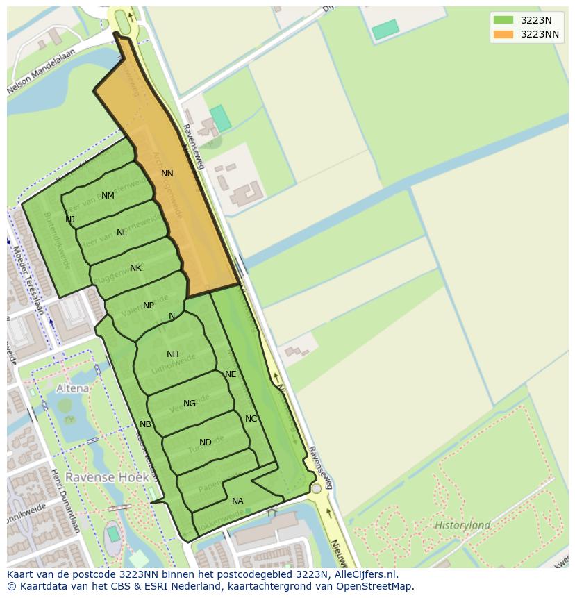 Afbeelding van het postcodegebied 3223 NN op de kaart.