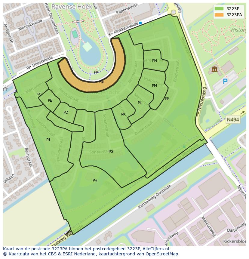 Afbeelding van het postcodegebied 3223 PA op de kaart.