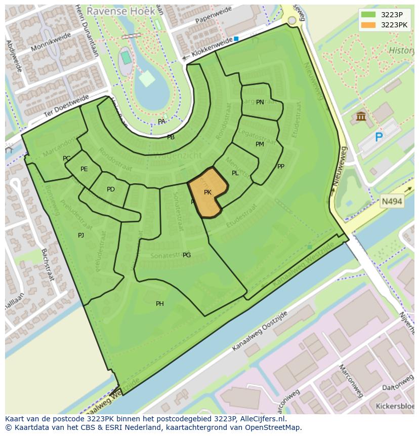 Afbeelding van het postcodegebied 3223 PK op de kaart.