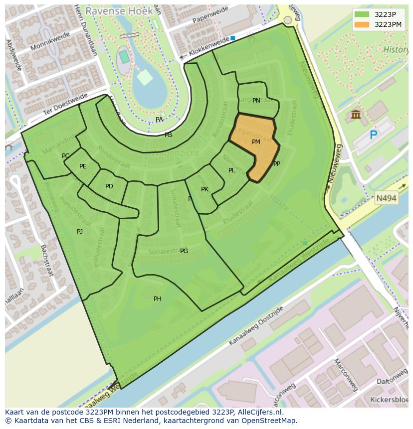 Afbeelding van het postcodegebied 3223 PM op de kaart.