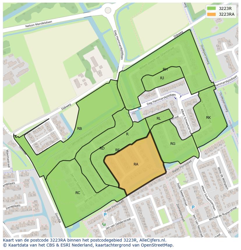 Afbeelding van het postcodegebied 3223 RA op de kaart.
