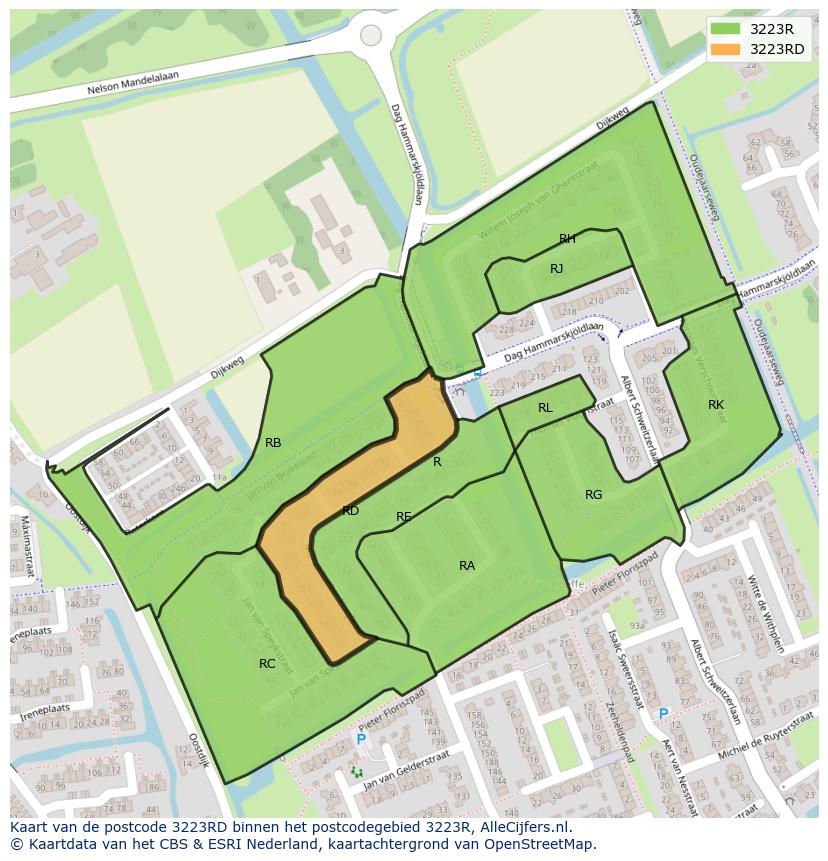 Afbeelding van het postcodegebied 3223 RD op de kaart.
