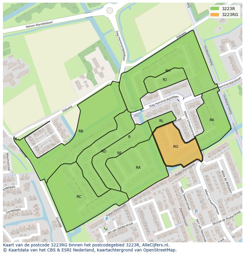 Afbeelding van het postcodegebied 3223 RG op de kaart.