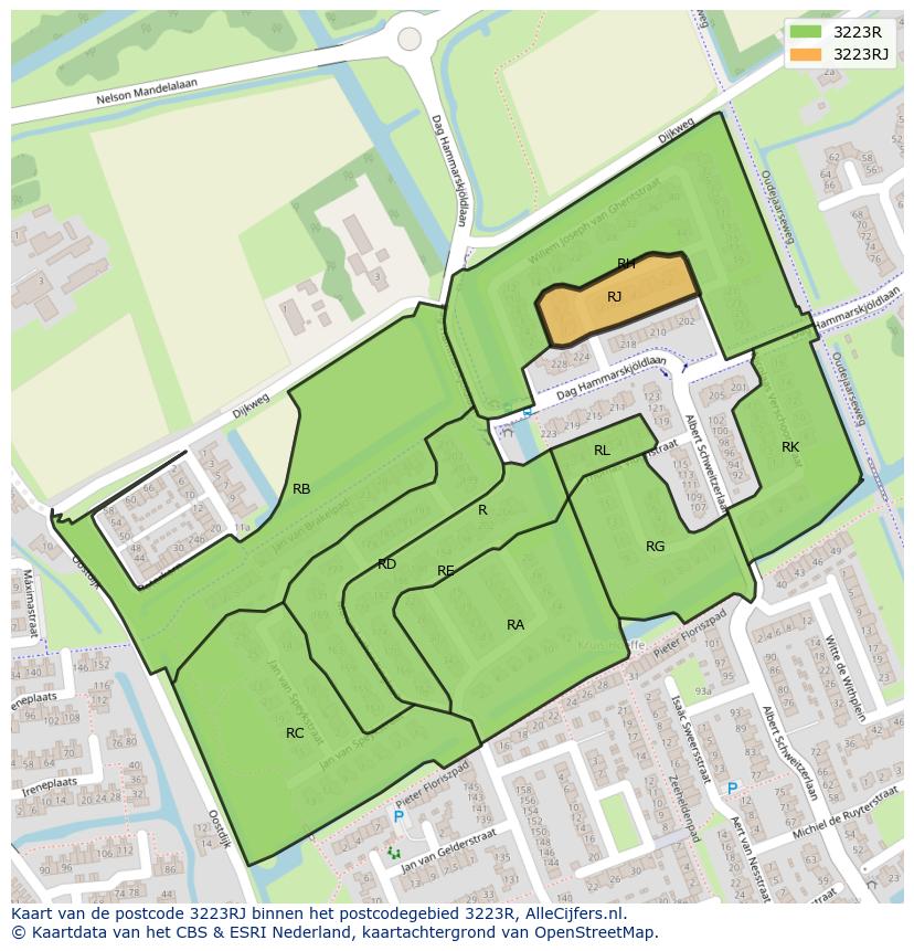 Afbeelding van het postcodegebied 3223 RJ op de kaart.
