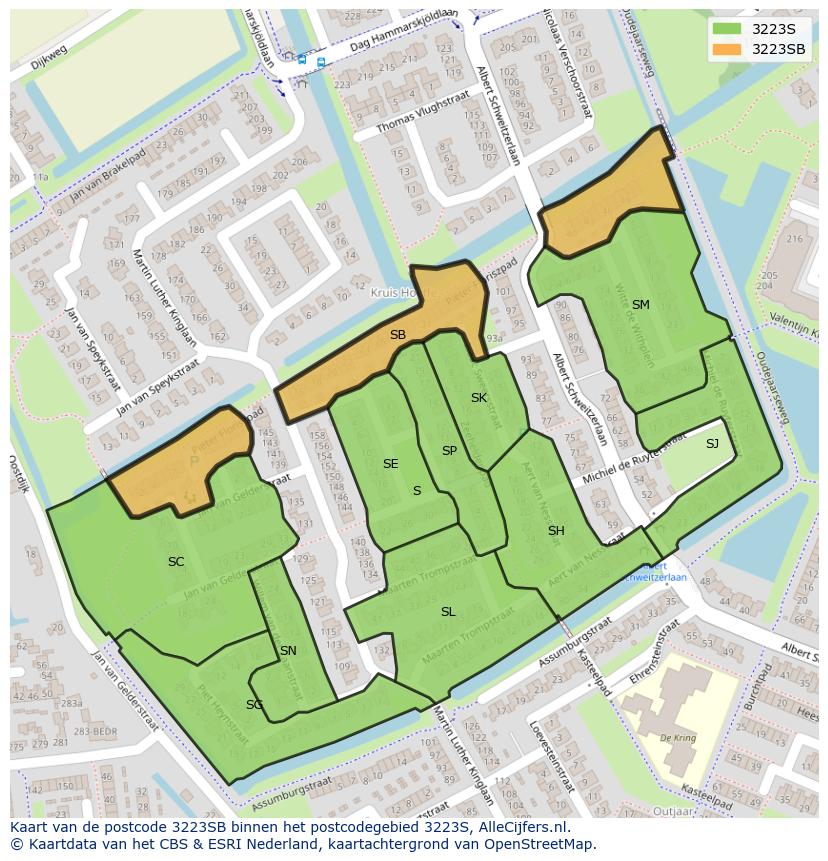 Afbeelding van het postcodegebied 3223 SB op de kaart.