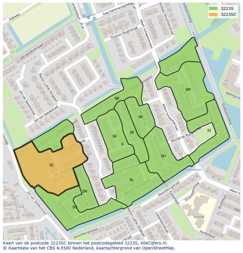 Afbeelding van het postcodegebied 3223 SC op de kaart.