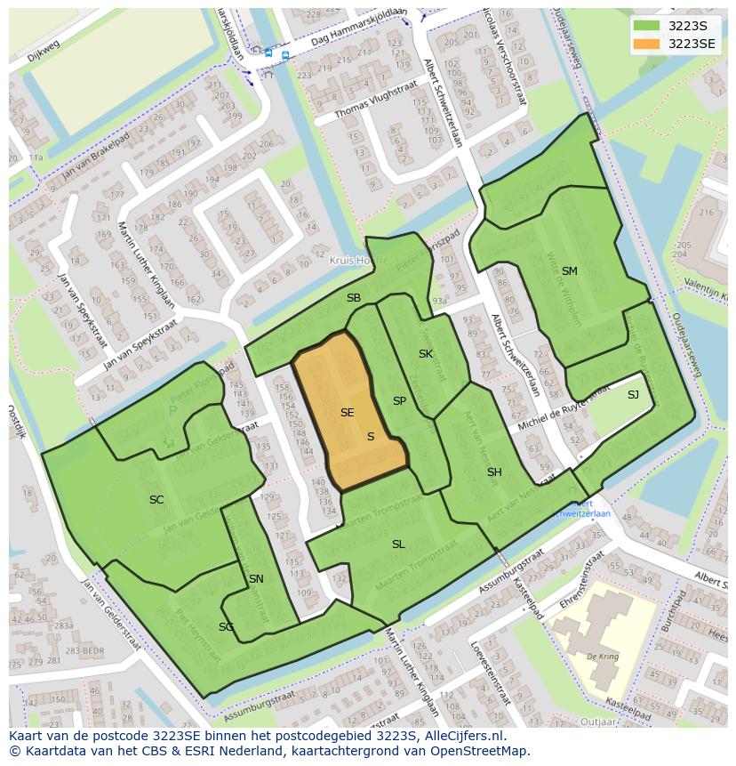 Afbeelding van het postcodegebied 3223 SE op de kaart.