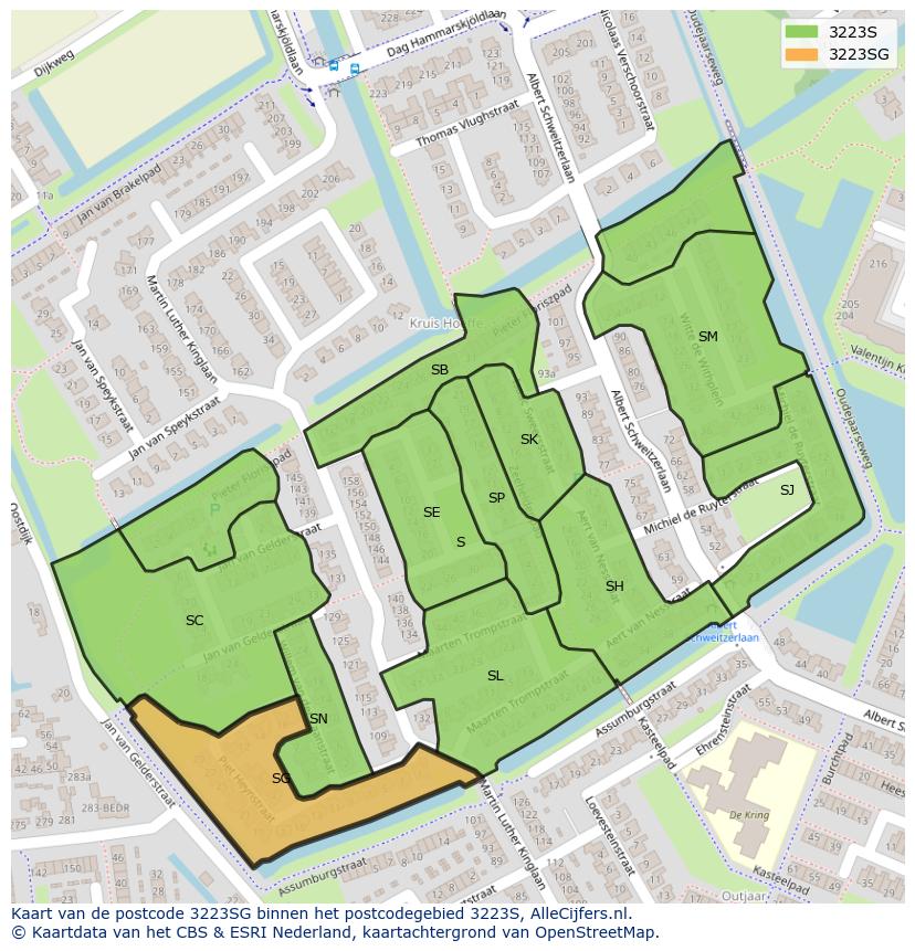 Afbeelding van het postcodegebied 3223 SG op de kaart.