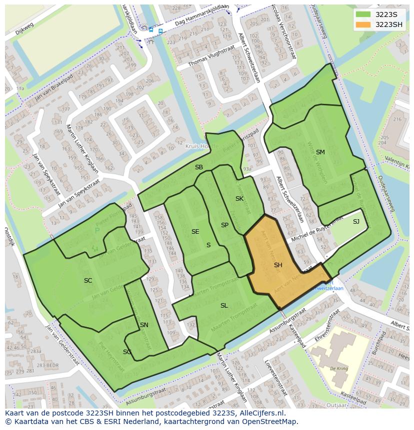 Afbeelding van het postcodegebied 3223 SH op de kaart.