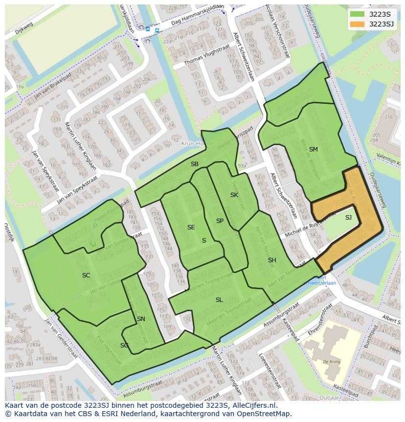Afbeelding van het postcodegebied 3223 SJ op de kaart.