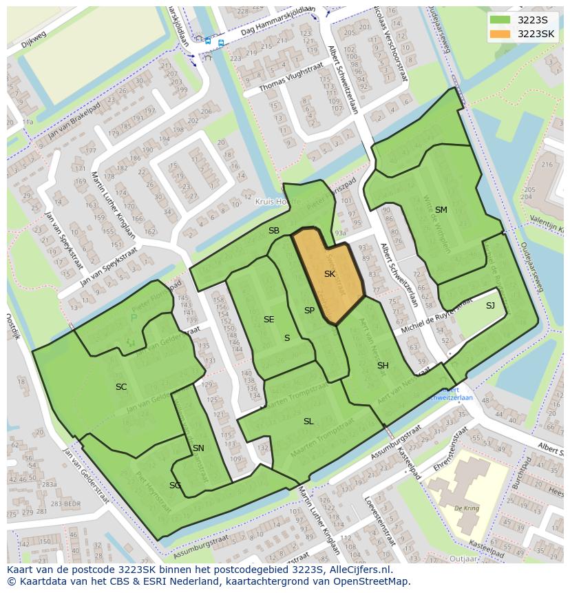 Afbeelding van het postcodegebied 3223 SK op de kaart.