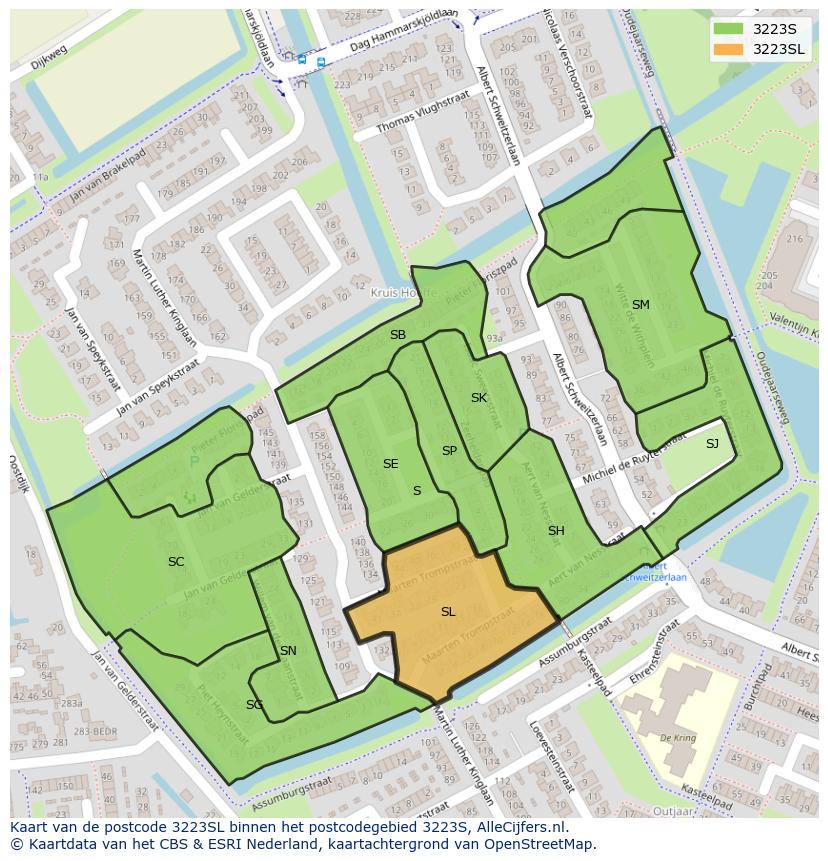 Afbeelding van het postcodegebied 3223 SL op de kaart.