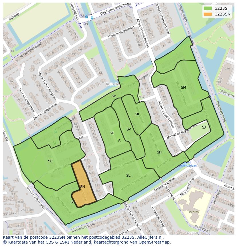 Afbeelding van het postcodegebied 3223 SN op de kaart.