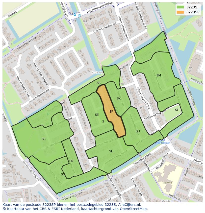 Afbeelding van het postcodegebied 3223 SP op de kaart.
