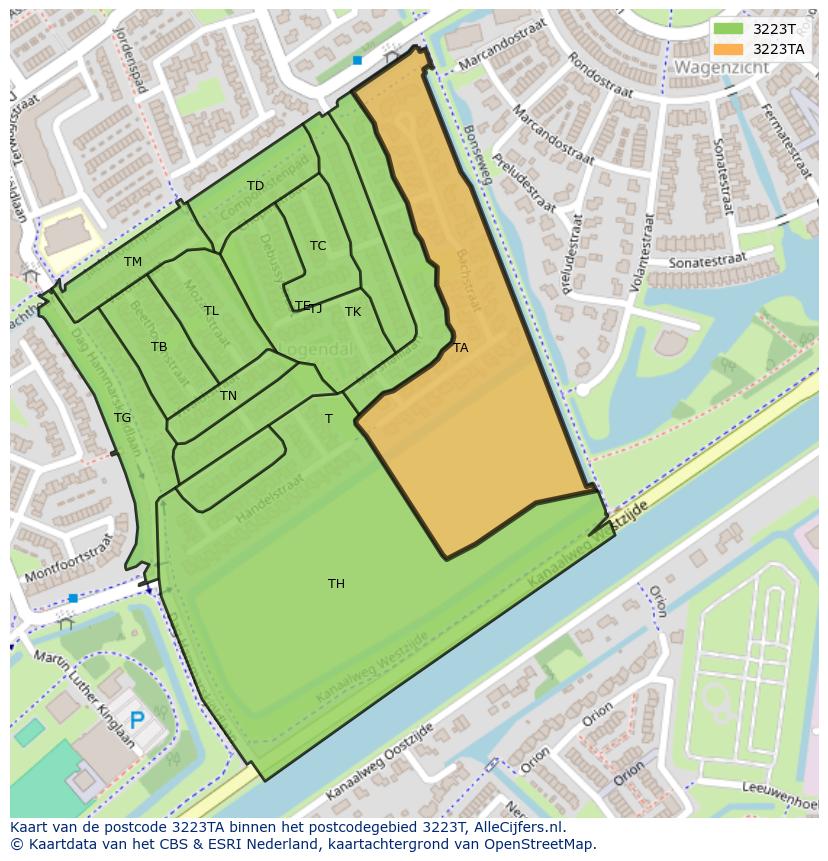 Afbeelding van het postcodegebied 3223 TA op de kaart.