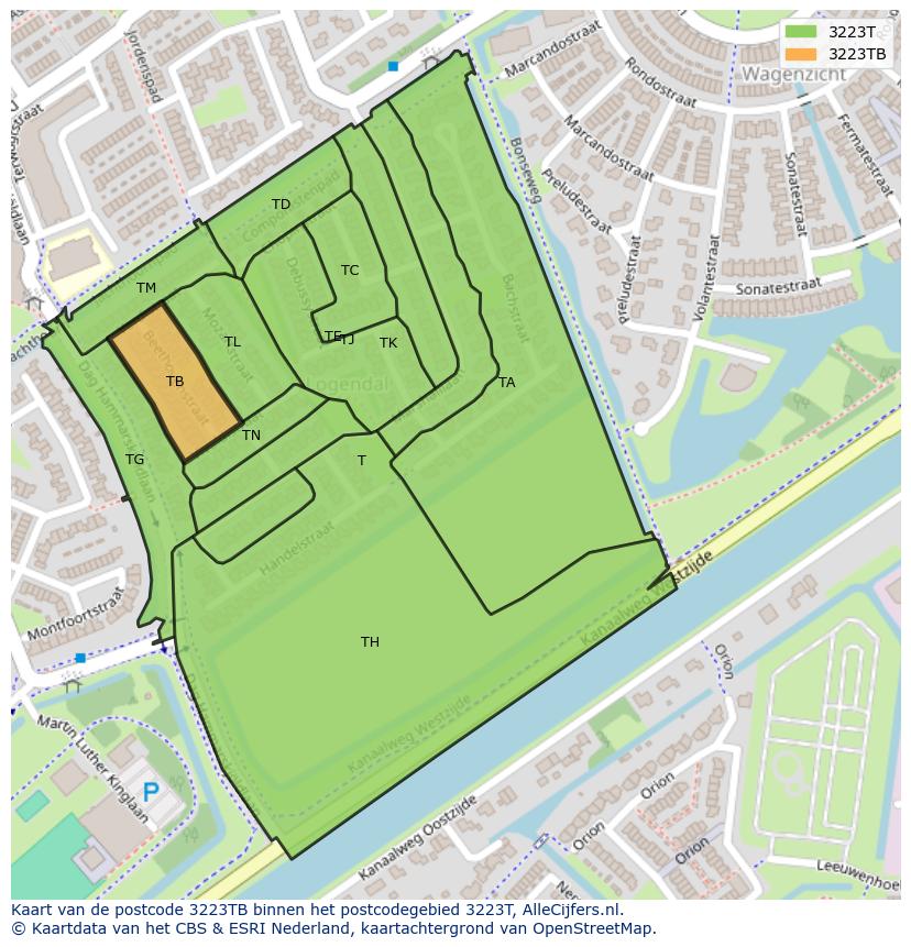 Afbeelding van het postcodegebied 3223 TB op de kaart.