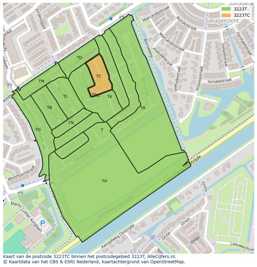 Afbeelding van het postcodegebied 3223 TC op de kaart.