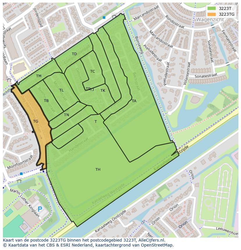 Afbeelding van het postcodegebied 3223 TG op de kaart.