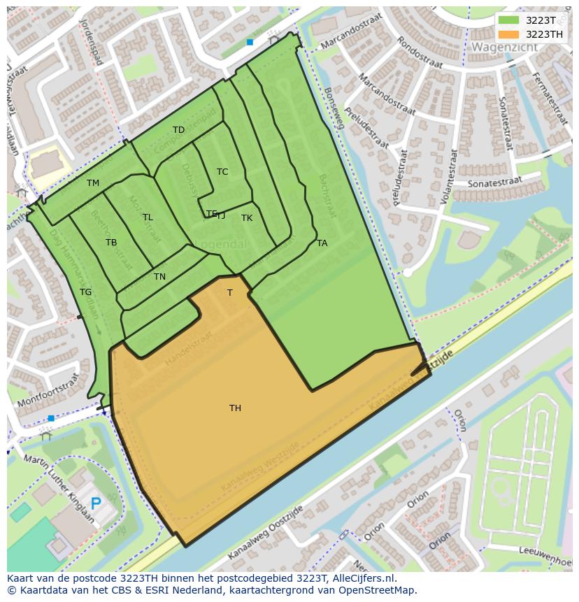 Afbeelding van het postcodegebied 3223 TH op de kaart.