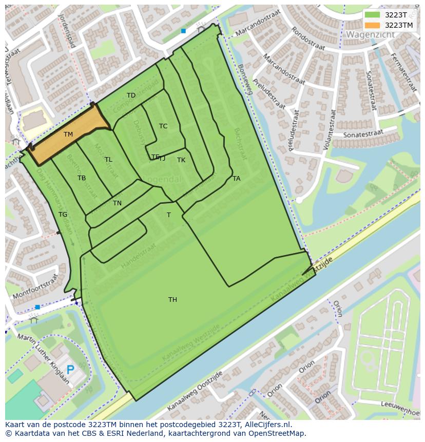 Afbeelding van het postcodegebied 3223 TM op de kaart.