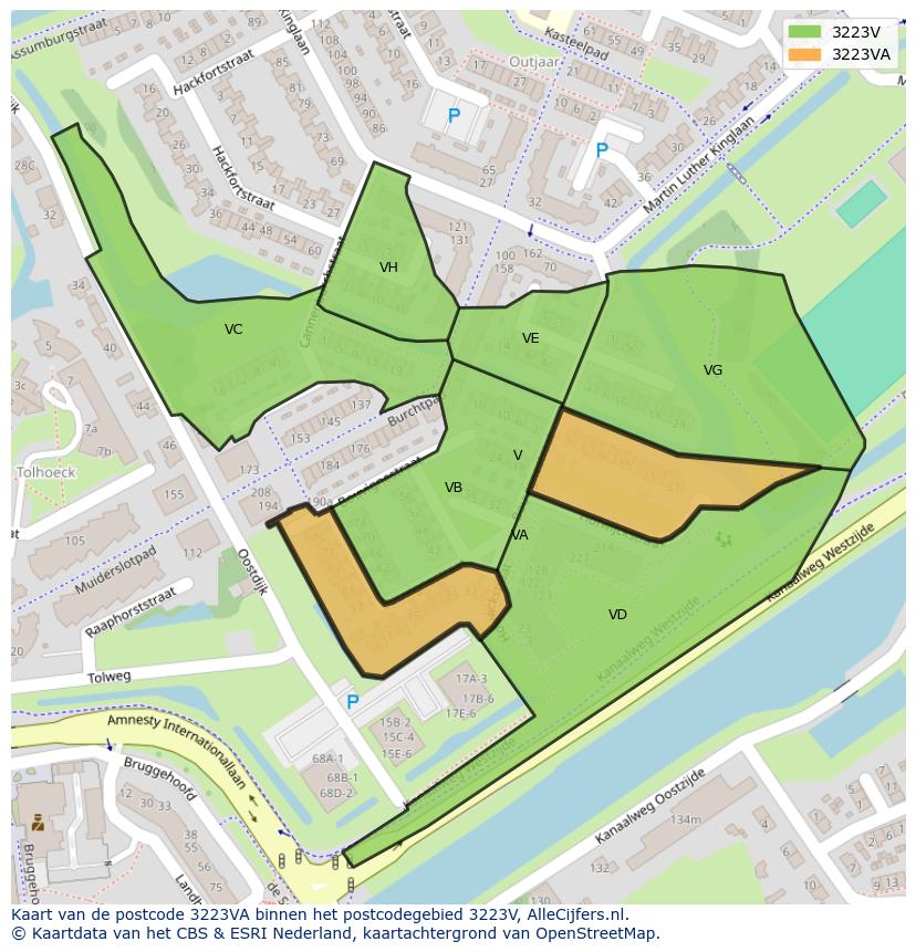 Afbeelding van het postcodegebied 3223 VA op de kaart.
