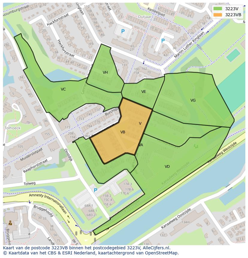 Afbeelding van het postcodegebied 3223 VB op de kaart.