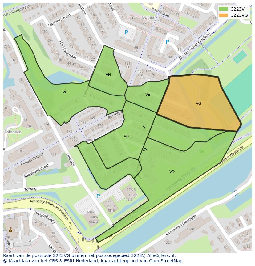 Afbeelding van het postcodegebied 3223 VG op de kaart.