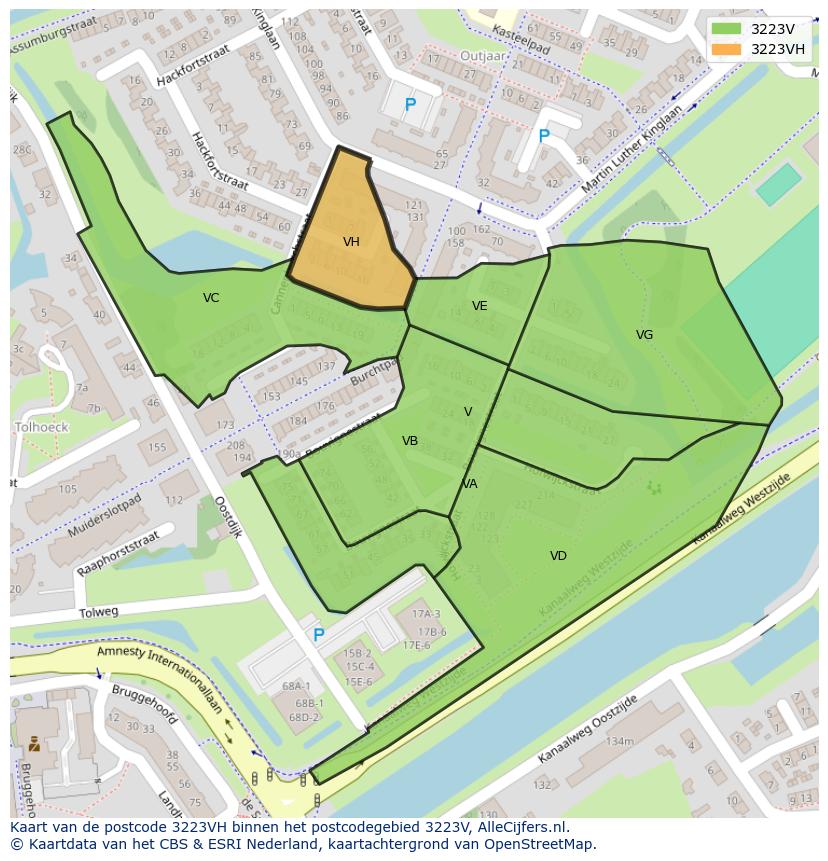 Afbeelding van het postcodegebied 3223 VH op de kaart.